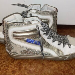 Golden Goose Silver White High-Top Sneakers